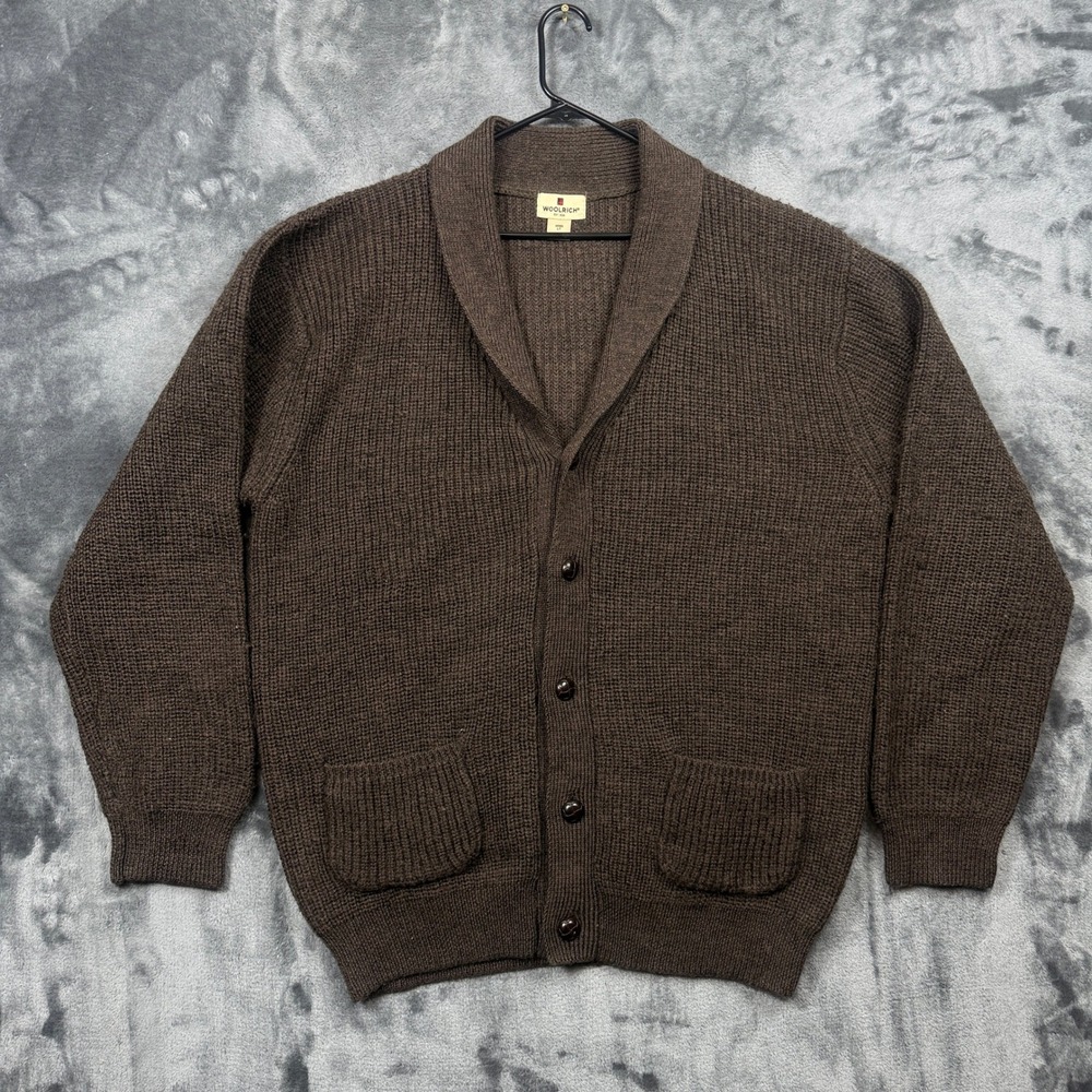Woolrich Cardigan Sweater Mens LT Brown Wool Shawl Collar Button Front 9005BT